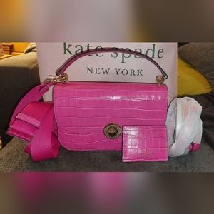 Kate Spade Pink Croc-Embossed Crossbody Bag